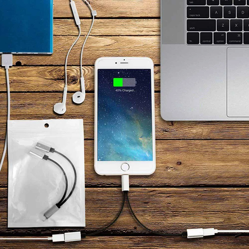 2 в 1 адаптер с двойным разъемом аудио кабель для зарядки iPhone X 8 7 Plus наушники