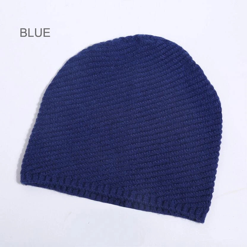 Blue Модная мужская зимняя теплая шапочка, вязаная шапка для мужчин, Повседневная однотонная теплая головной убор, Повседневная Выходная шляпа - Цвет: Blue