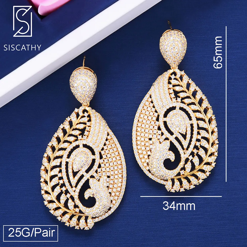 

SISCATHY Trendy Big Waterdrop Pendant Earrings For Women Hollow branch Wedding Earrings Cubic Zirconia Pierced Dangle Earrings