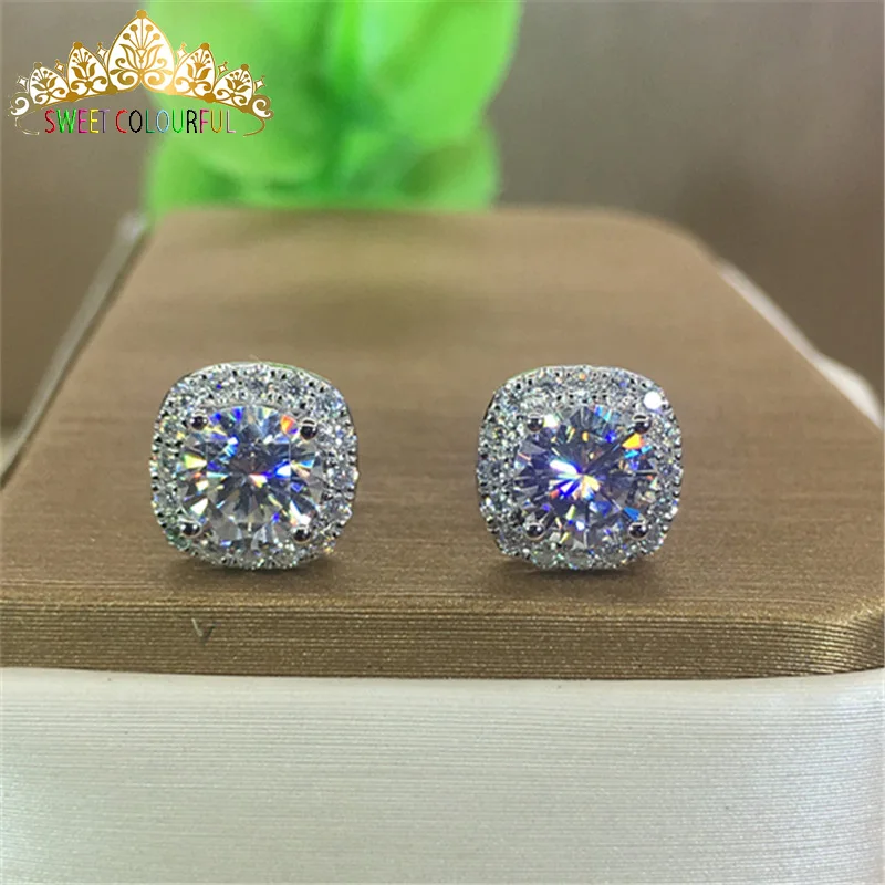 Серьги из 18-каратного золота пара сережек 1CT D цветные с мусанитом для женщин M-0.15 |