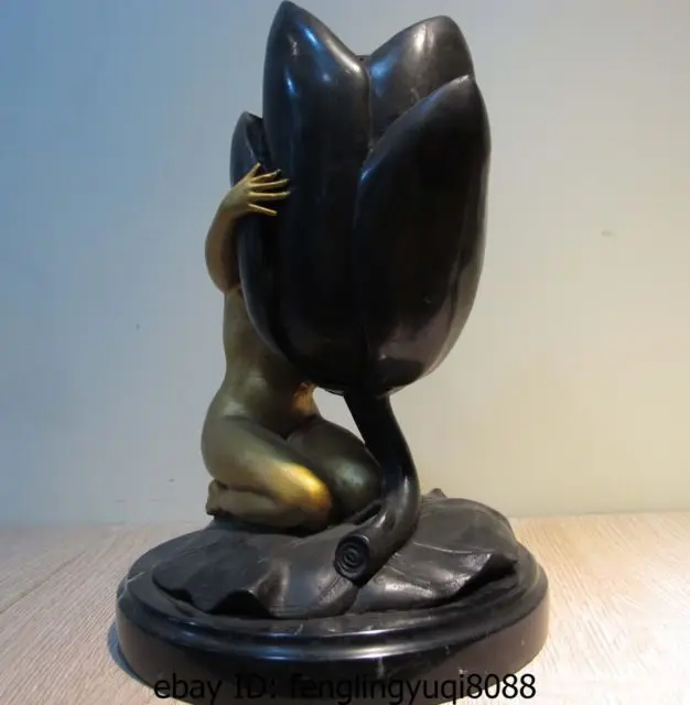 Западная ХУДОЖЕСТВЕННАЯ медная Бронзовая статуэтка мраморная основа Лотос