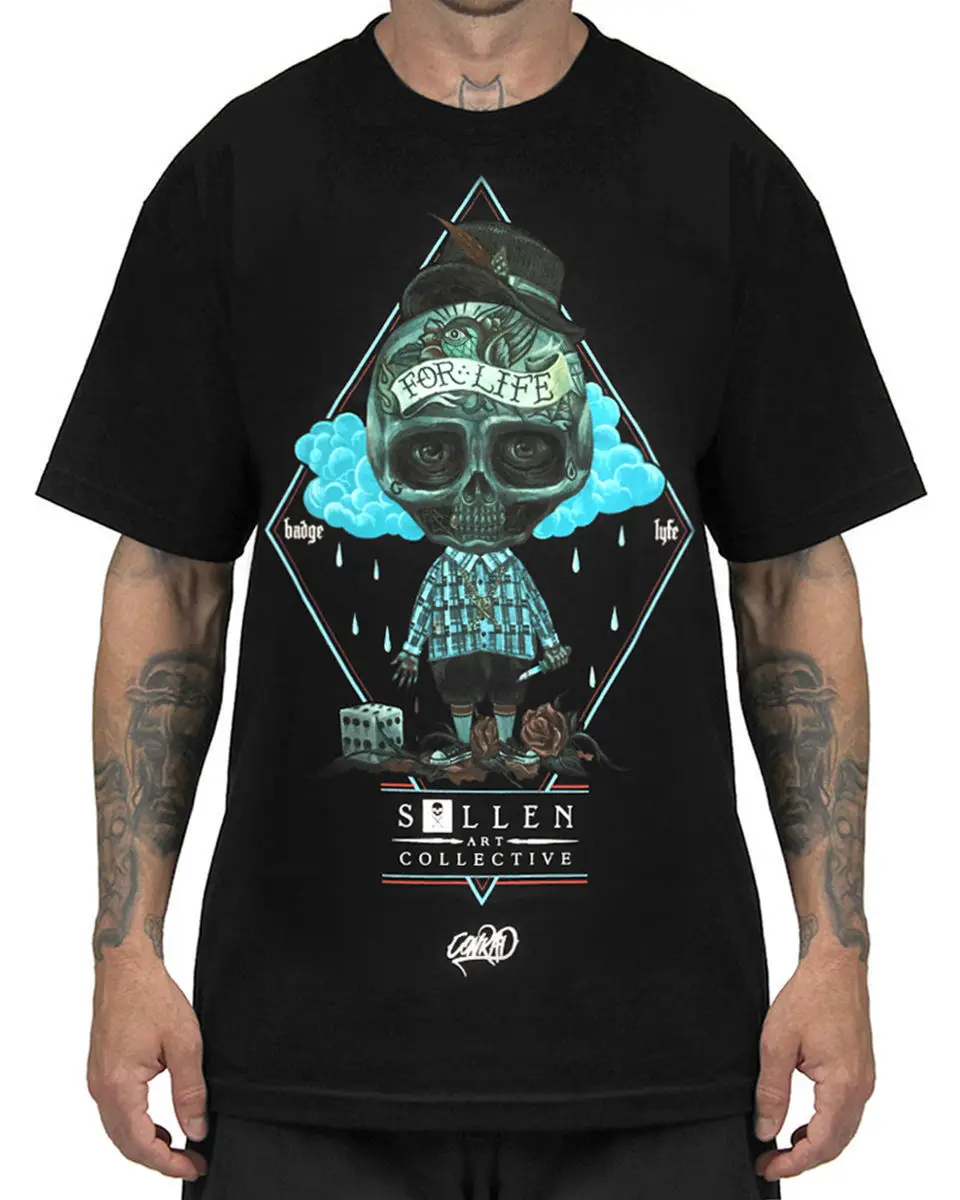 Угрюмый одежда США для LYFE черный сюрреалистичным абстрактный череп футболка SML XL