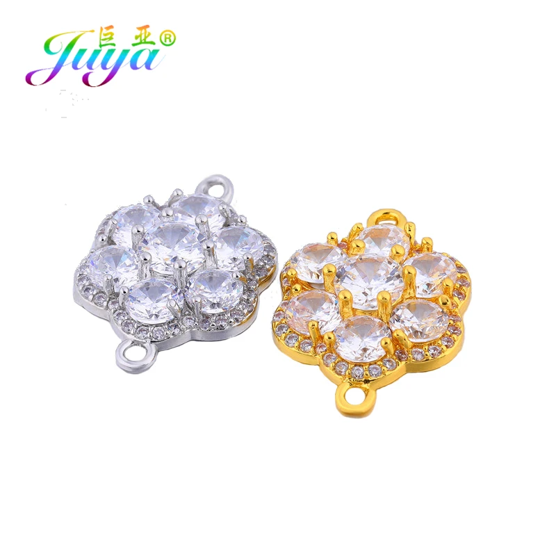 Juya DIY серьги фурнитура AAA кубический цирконий подвески цветок соединители