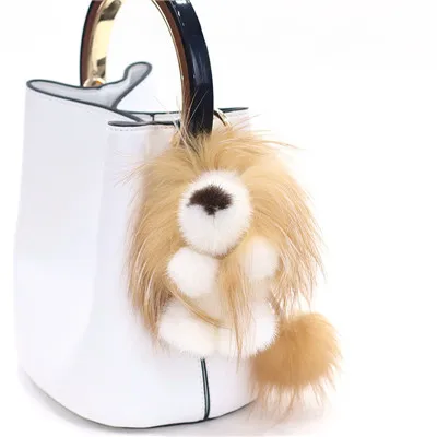 Цвет: желтый 14 см роскошный пушистый настоящий норковый Мех брелок Лев настоящий лисиный меховой брелок шар металлическое кольцо сумка с подвесками Шарм - Цвет: Цвет: желтый