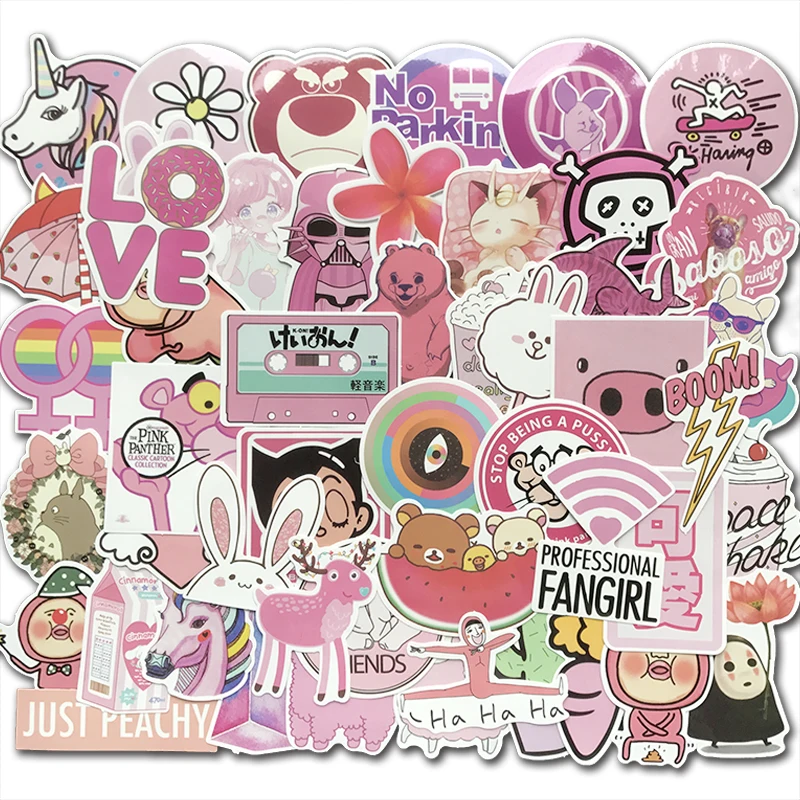 50 шт./упак. ПВХ водонепроницаемые забавные розовые Стикеры для девочек наклейки