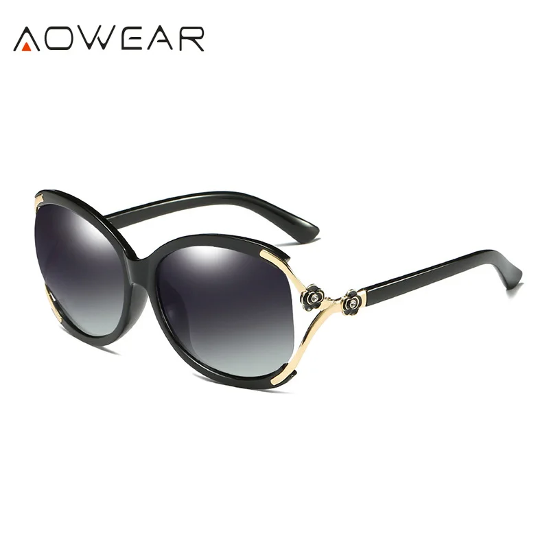 Aowear Для женщин Поляризованные овальные Защита от солнца galsses Роскошный цветок камелии женский Защита от солнца Очки цветок кристалл украшения очки Óculos De Sol