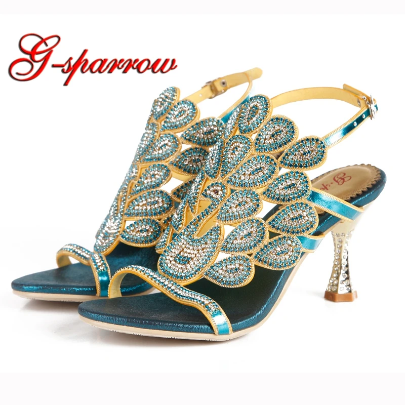 

New Design Back Strap Women Sandals Rhinestone High Heel Dress Heels Wedding Party Shoes Plus Size 44