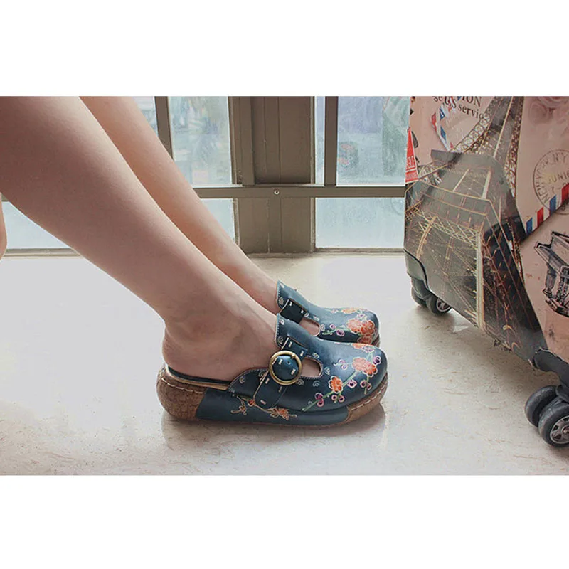2019 summer new leather cowhide thick bottom flat sandals national candy color ladies home slippers | Обувь