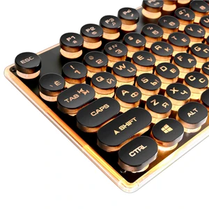 gaming russian keyboard retro round glowing keycap backlit usb wired metal panel illuminated border waterproof free global shipping