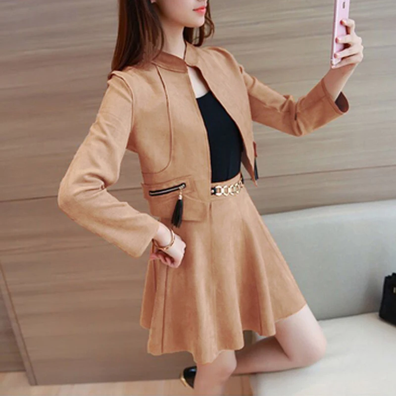 

2019 Fashion women's spring and autumn new Korean version of the slim slimming short cardigan small jacket short skirt two-piece