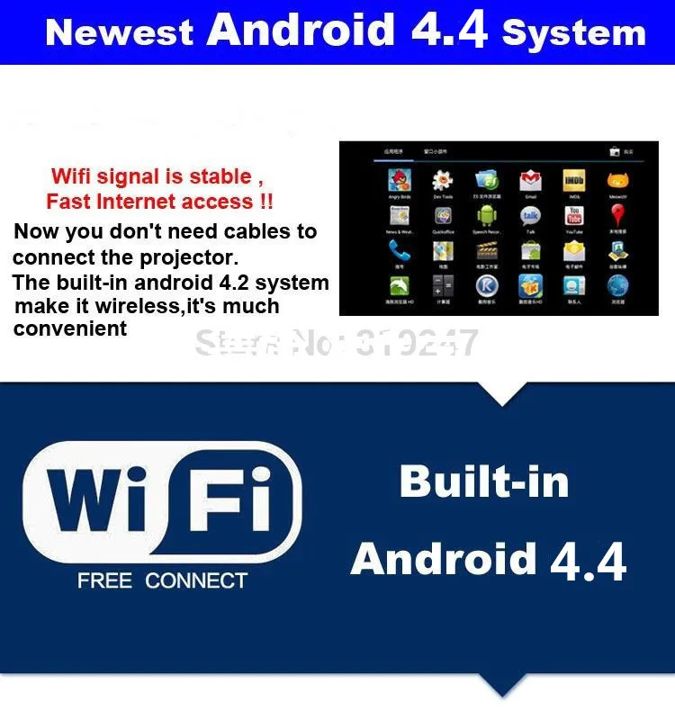 Встроенный Android 4,4 Wifi 1080P умный светодиодный Full HD 3D видео проектор Wifi цифровой мультимедийный домашний кинотеатр tv Proyector