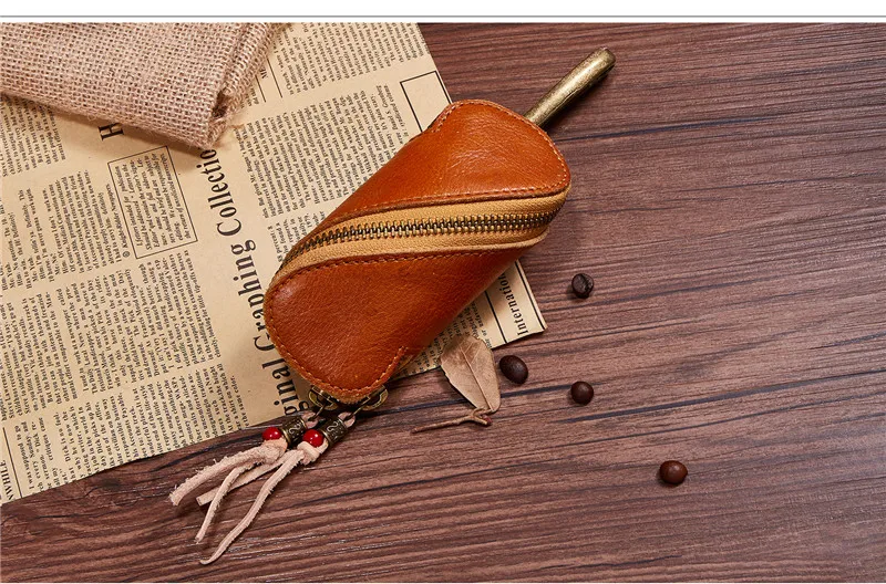 Top Quality Genuine Leather Men Key Holder Car Housekeeper Zipper Wallet Keychain Vintage Organizer Keys Pouch Bag J14 | Багаж и сумки