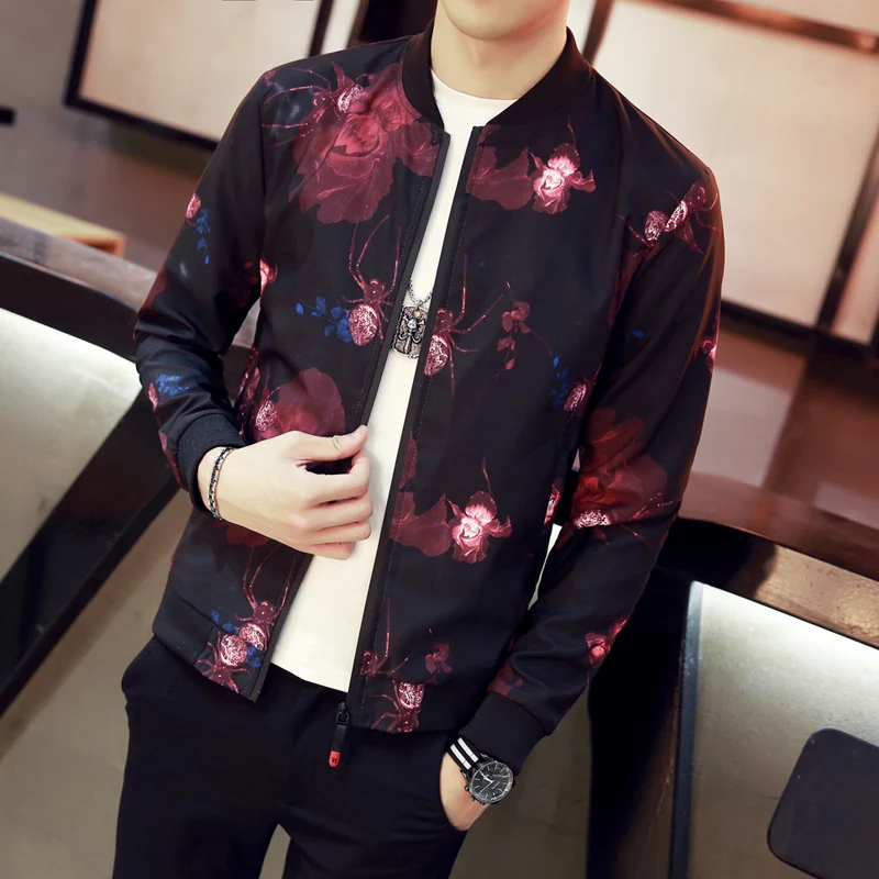 2019 ackets Men Autumn New Stand Collar Floral Bomber Jacket Slim Fit Long Sleeve Casual Camouflage Coats Windbreaker | Мужская одежда