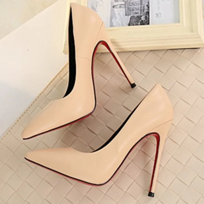 Модные женские туфли на высоком каблуке 12 см с острым закрытым носком однотонные