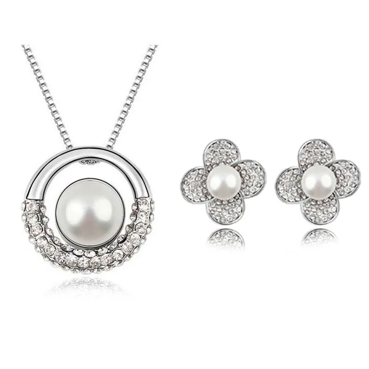 Бесплатная доставка модное ожерелье из сплава с круглым жемчугом серьги