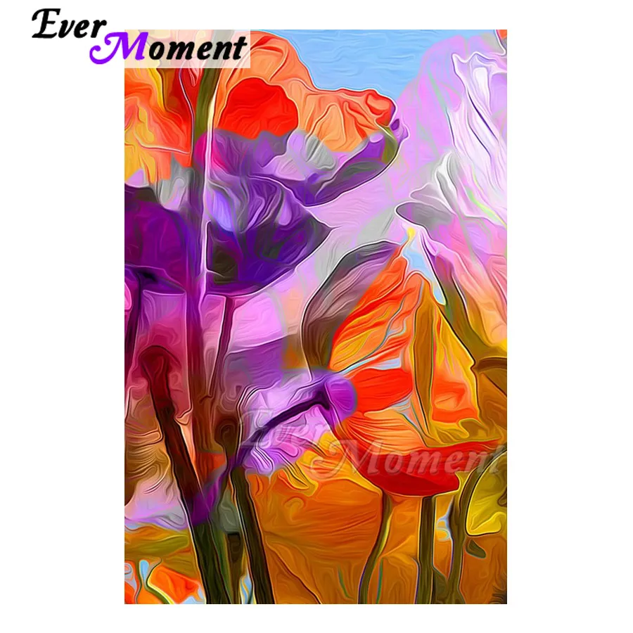 

Ever Moment Diamond Painting Red Purple Flower Picture Of Rhinestone Diamond Embroidery 5D DIY Full Square Household ASF1717