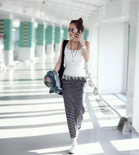New Fashion 2014 Brand Autumn Skirts For Women/Designer Casual Striped Women Skirts/Straight Maxi 50 | Женская одежда
