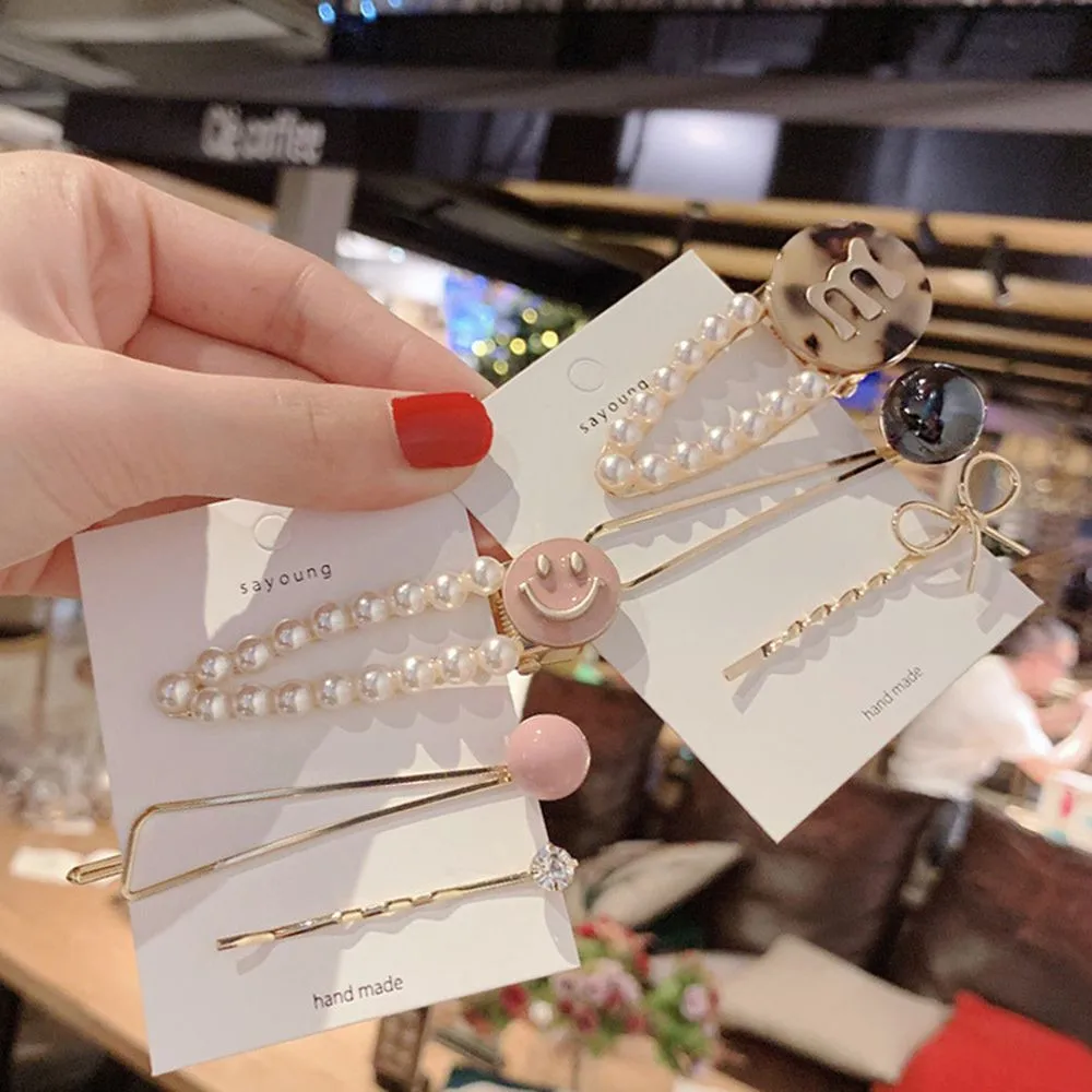 Модные женские металлические заколки для волос 3 шт./Se с искусственным жемчугом и