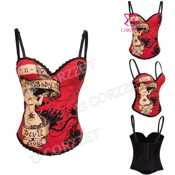 Женский корсет для похудения готический красный хлопковый в стиле стимпанк