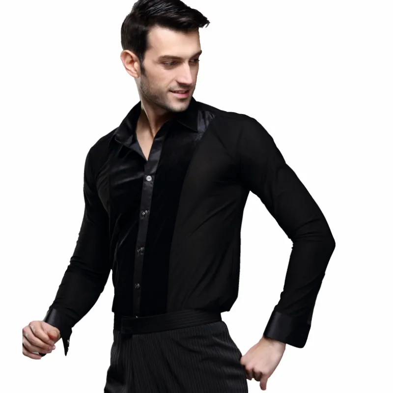 

New Men's Latin Dance Top Male Ballroom Dance Shirt Black Shirt Tango/Cha Cha/Rumba Dancewear Long Sleeves B-5993