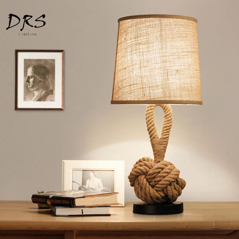 

Retro Simple Hemp Rope Table Lamp Nordic Industrial Bedroom Lampshade Bedside Desk Lamp Lampara De Mesa Home Sweet Table Lights