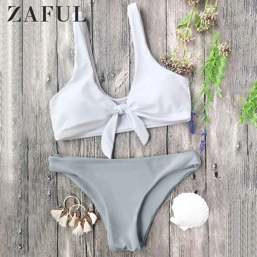 Женский купальник бикини ZAFUL с узлом без косточек низкой талией пуш ап 2019| |