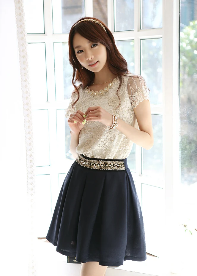 Женская шифоновая блузка с коротким рукавом и вышивкой бисером|female clothing|lace