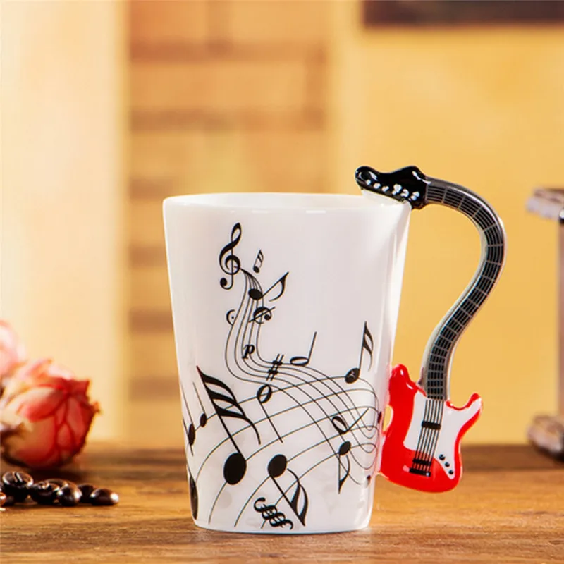 New Guitar Ceramic Coffee Mugs Porcelain Milk Mug Tea Cups Music Notes Home Office Drinkwares Support Dropshipping | Дом и сад