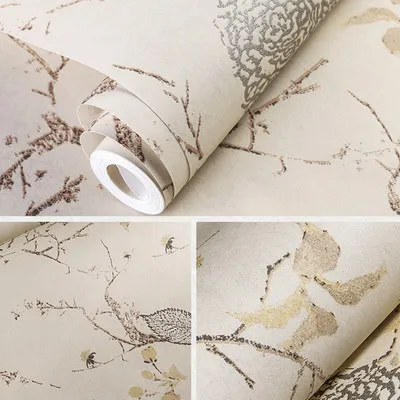 Beige Китайский стиль Цветок Птица Классическая настенная бумага Современная 3D Нетканая настенная бумага для гостиной ТВ диван спальня фон Настенный декор - Цвет: Beige