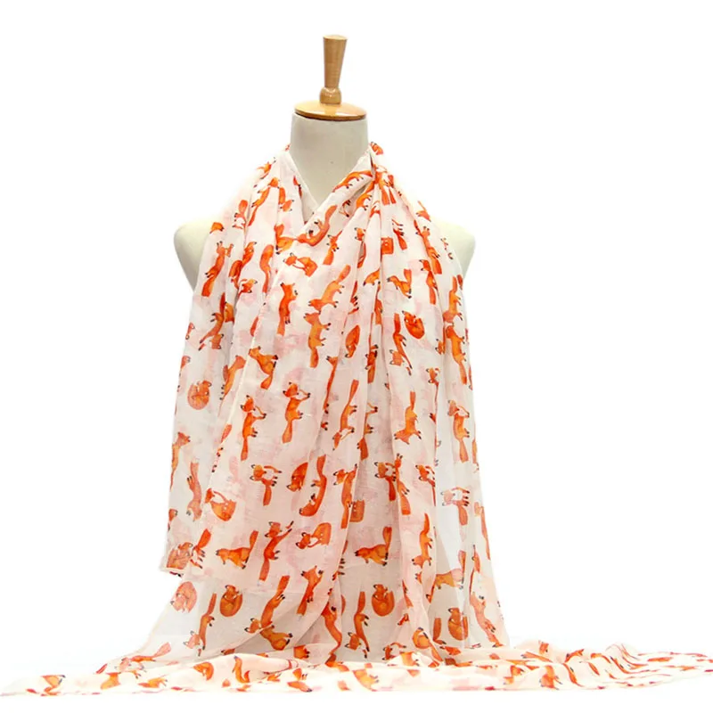 Женский Винтажный Длинный мягкий хлопковый шарф из тонкой ткани с принтом лисы и