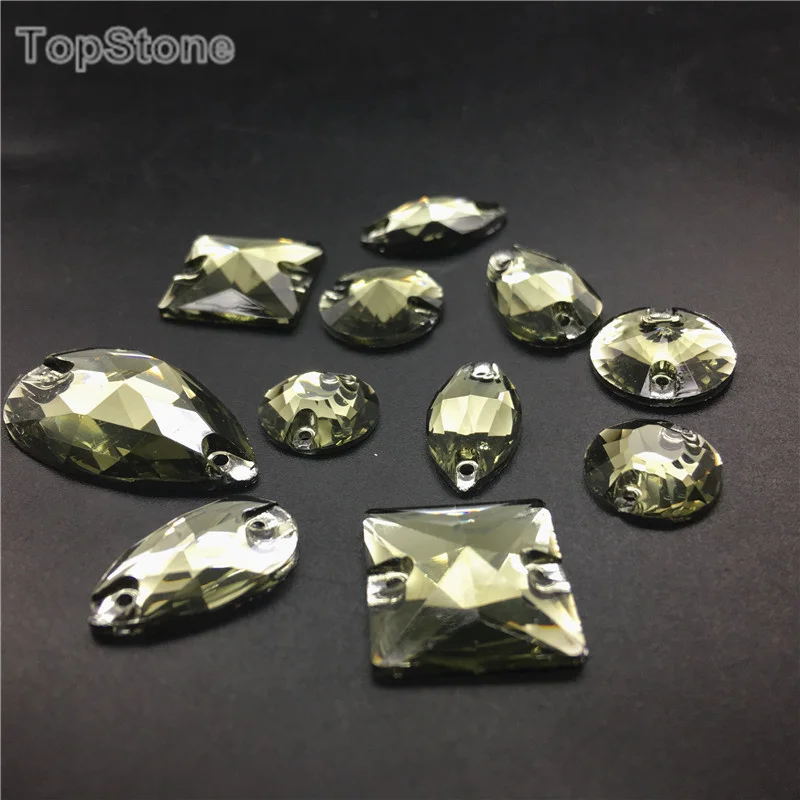TopStone черные стразы разных размеров пришивные из смолы с плоской задней