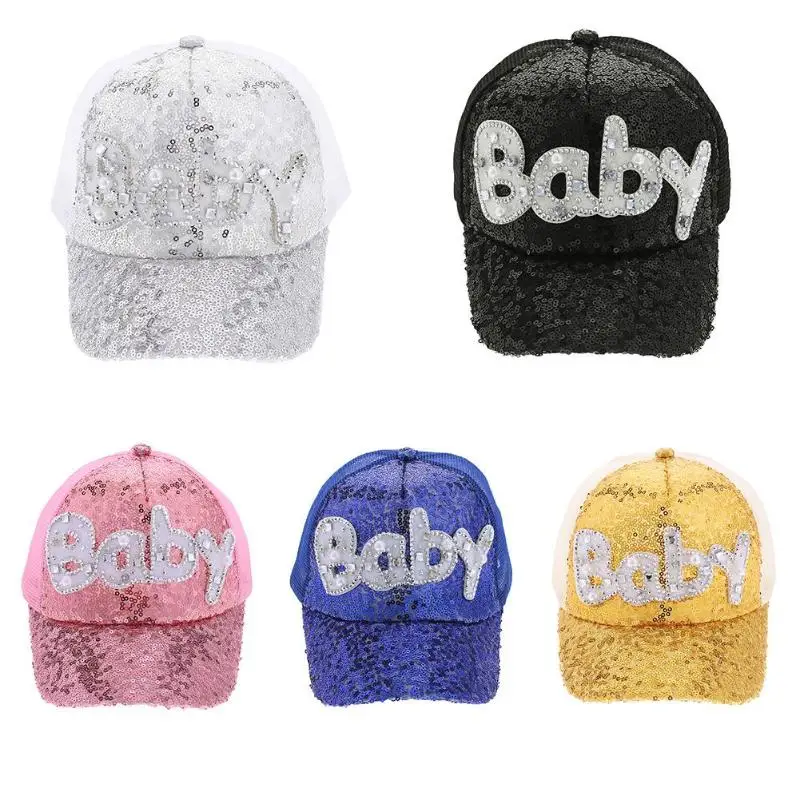 Повседневная детская бейсбольная кепка с надписью; сезон весна-лето; солнцезащитная Кепка с блестящими пайетками для мальчиков и девочек; Повседневная Кепка с острым носком; Спортивная Кепка