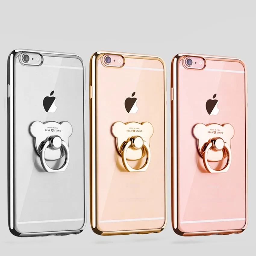 Чехол для iPhone Xs Max 7 8 Plus 3D из мягкого ТПУ с кольцом-держателем в виде медведя