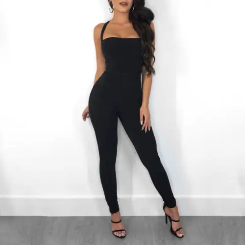 Женский комбинезон трикотажные штаны сексуальный женские черные брюки открытая