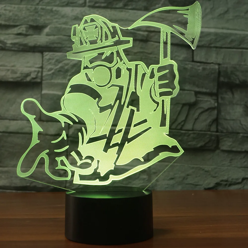 3D лампа в форме Пожарника светодиодная для ночного освещения акриловая 7 видов