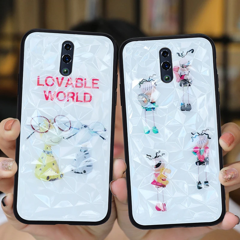 Diamond Tempered Glass Cases For Oppo Reno R17 Pro X23 F9 K1 R11 R9S R11S Plus A59 A57 A83 Coque Back Cover Soft Silicone Shell |