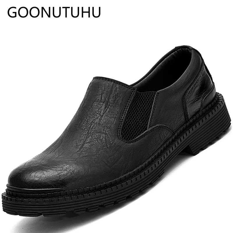 Fashion men's shoes casual leather slip on loafers male 2019 new spring autumn shoe men gray black waterproof work for | Обувь