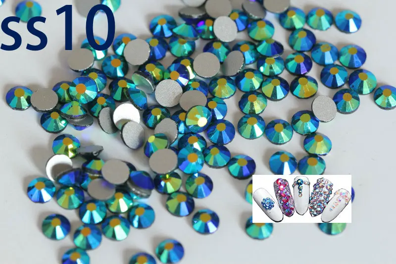 Ss10 2 7 мм темно-зеленый AB Цвет Кристалл ногтей стразами 3D DIY nail Art украшения