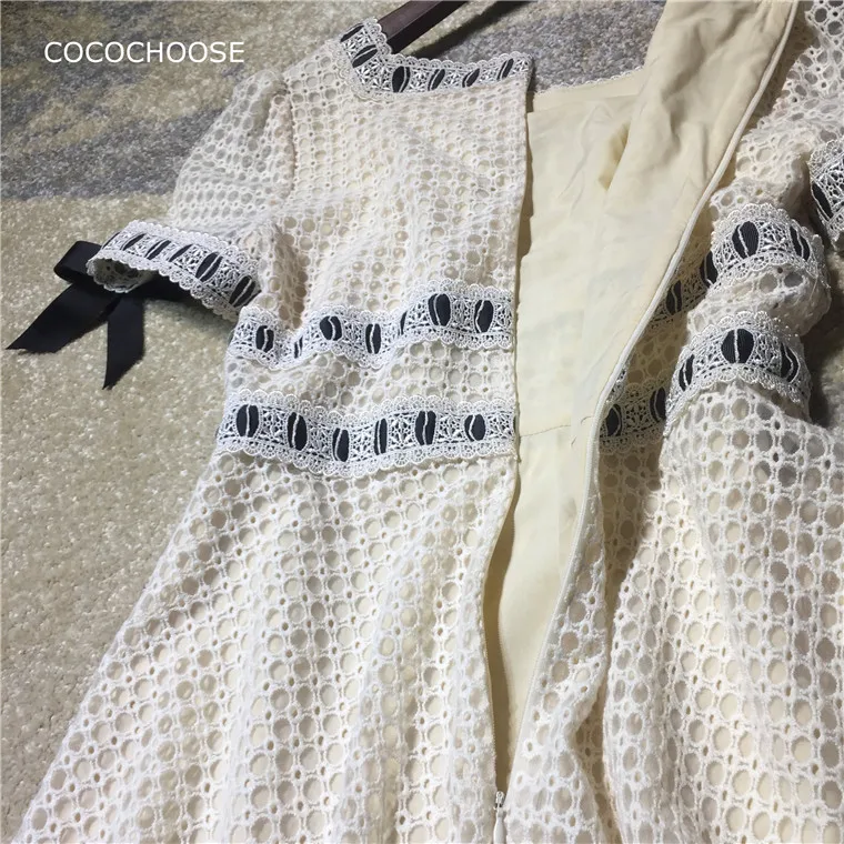 Женское модное милое кружевное длинное платье с бантом и коротким рукавом для девочек; Лоскутные Платья с квадратным воротником; Новое поступление года; сезон весна-осень