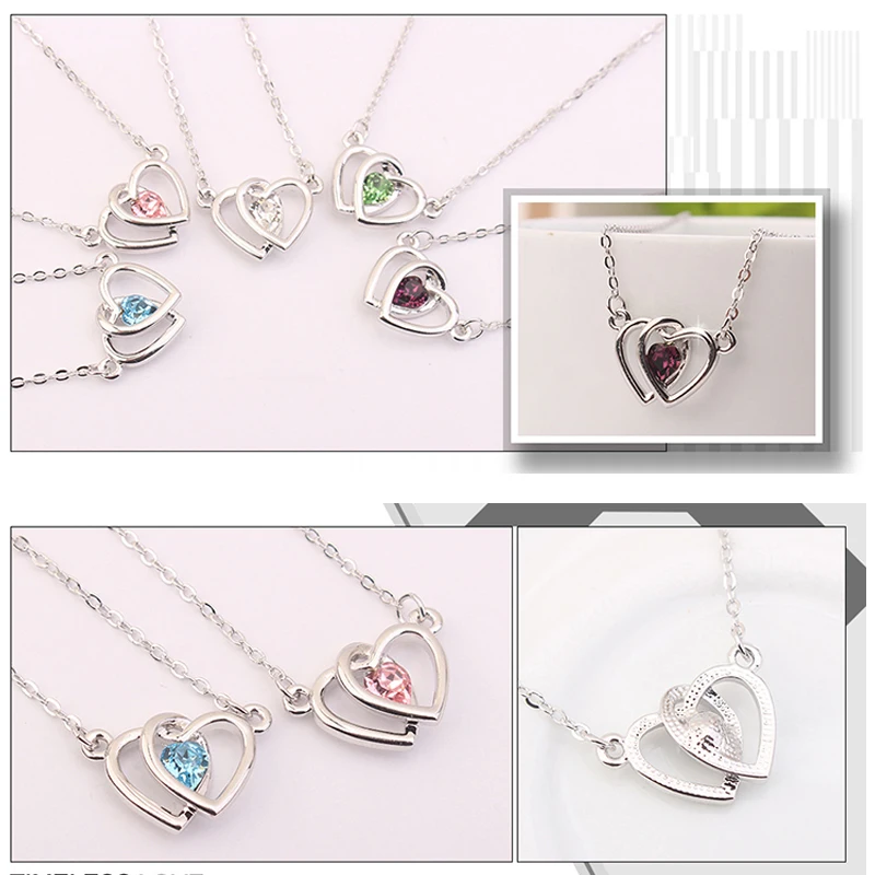 Романтическое ожерелье с подвеской в виде двойного сердца перегородки кристаллы