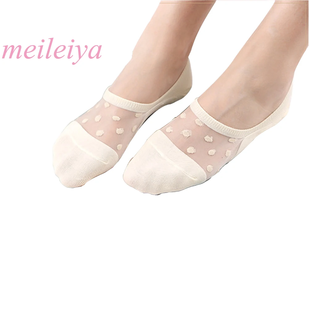 MEILEIYA, 5 пар/упак., новые тонкие женские носки из стеклянной проволоки, хлопковые носки, в горошек, с застежкой, с закрытым носком, прозрачные женские невидимые носки