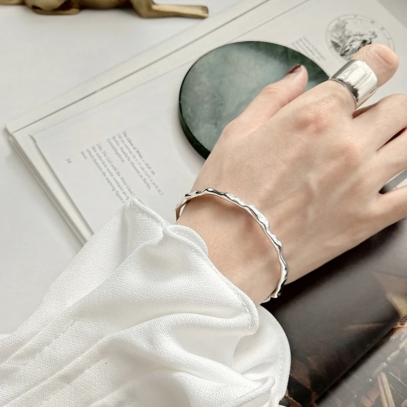 

100% Authentic 925 Sterling Silver Single-line Open Beating Bangle & Bracelet Luxury Sterling Silver Jewelry Wave Bracelet