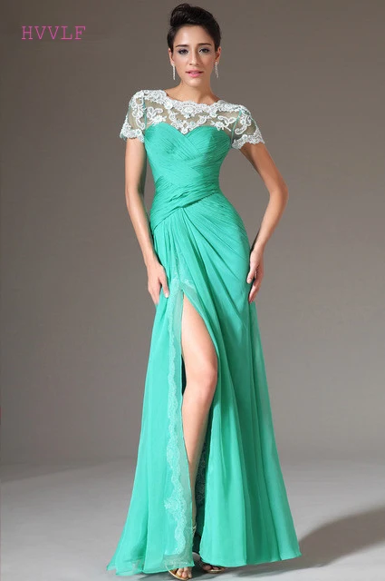 

Зеленые Вечерние платья с рукавом-крылышком, шифоновое кружевное сексуальное женское длинное вечернее платье с разрезом, платья для выпуск...