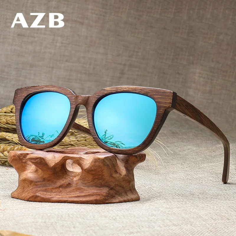 

AZB Handmade Wooden Mirror Sunglasses Polarized Men's Bamboo Sun Glasses Women Wood Sunglasses Oculos de sol masculino