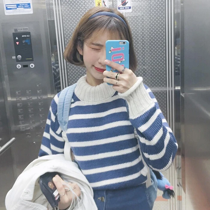 South Korea ulzzang BF autumn wind tide Harajuku Korean loose solid turtleneck long sleeved sweater coat of female students | Женская