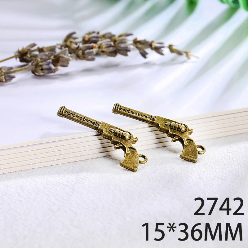 

15*36mm 6pcs Double-Sided Pistol Alloy Pendant For Diy Jewelry Making 2 Colors Antique Silver Antique Bronze No.2742