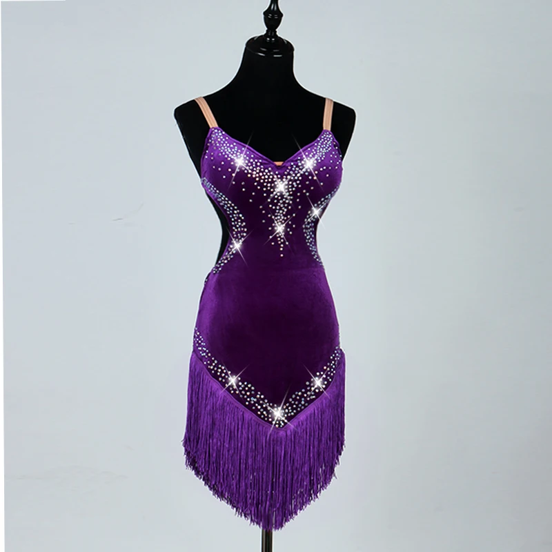 

Silk sling Latin dance costume fringed Latin dance dress