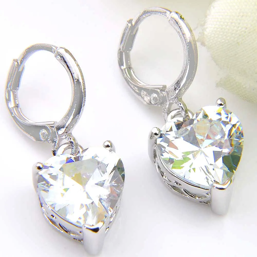Серьги-подвески Luckyshine в форме сердца из серебра с кубическим цирконием разных