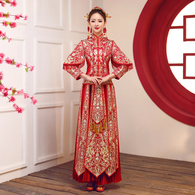 Китайский стиль свадебное платье с вышивкой cheongsam элегантные тостовые костюмы за