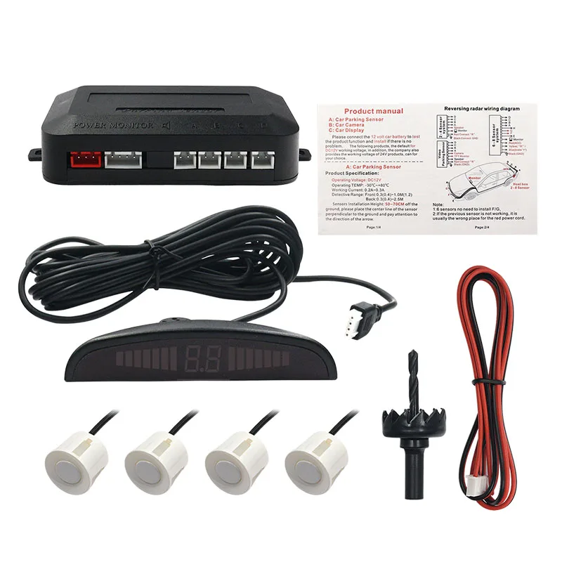 4 Sensors Buzzer 22mm Car Parking Sensor Kit Reverse Backup Radar Sound Alert Indicator Probe System 12V 9 Colors Free Ship | Автомобили и